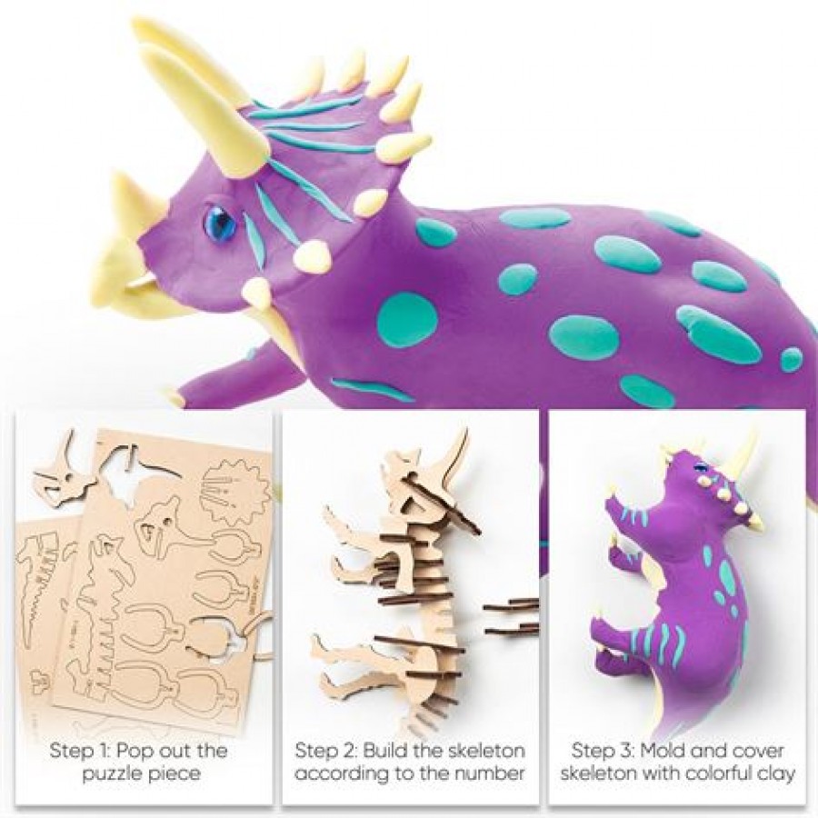 3D PUZZLE Κατασκευή με Ξύλο και Πηλό Δεινόσαυρος Triceratops ROBOTIME FY-05 3D Puzzle