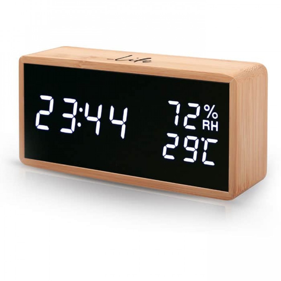 Bamboo ψηφιακό θερμόμετρο/υγρόμετρο εσωτερικού χώρου, με ρολόι, ξυπνητήρι και ημερολόγιο LIFE Noble Bamboo 221-0109 Μετεωρολογικοί Σταθμοί
