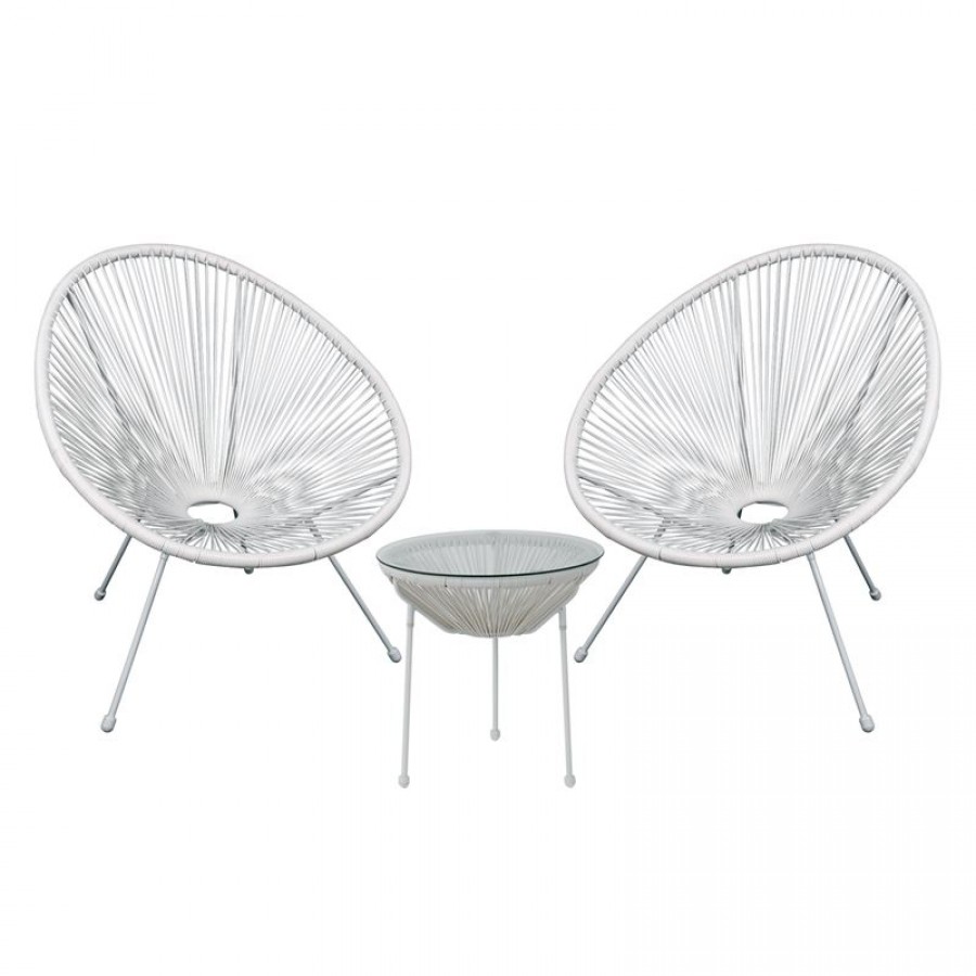 ACAPULCO Set Κήπου - Βεράντας: Τραπέζι + 2 Πολυθρόνες Μέταλλο Άσπρο/Rattan Άσπρο Table:Φ50x50cm Chair:73x76x89 Woodwell Ε245,Α1S Set Καθιστικά - Τραπεζαρίες