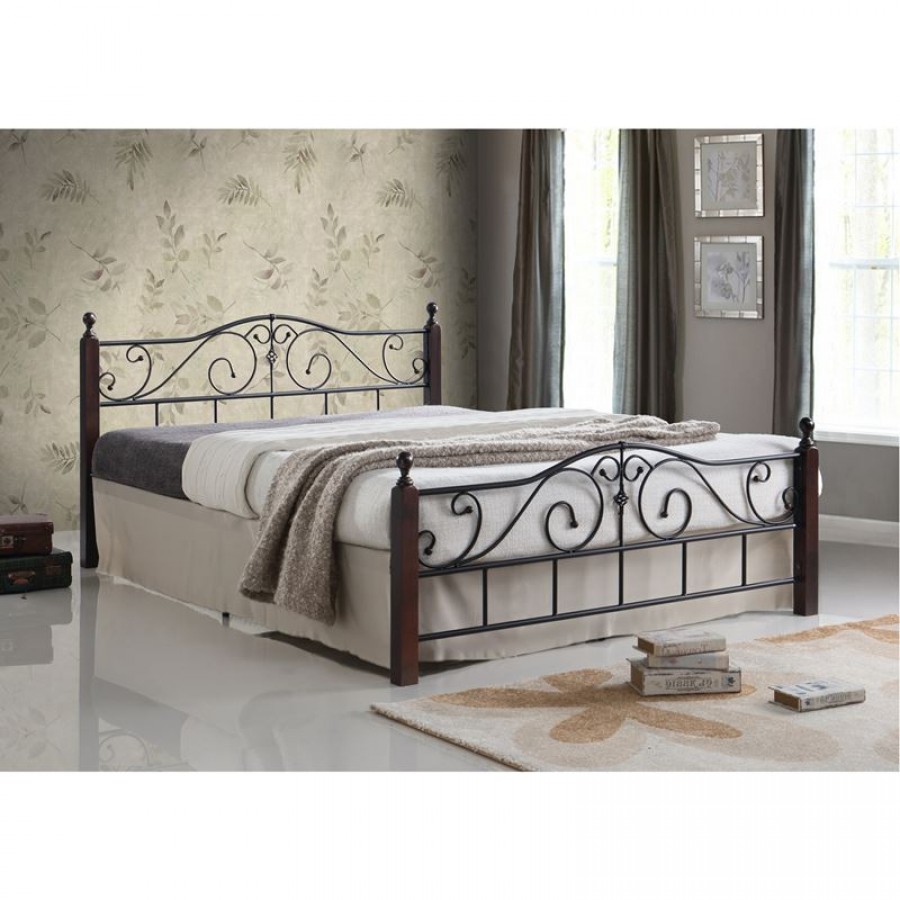 ADEL Κρεβάτι Διπλό, για Στρώμα 160x200cm, Μέταλλο Βαφή Μαύρο, Ξύλο Απόχρωση Καρυδί 165x211x92cm Woodwell Ε8206 Κρεβάτια