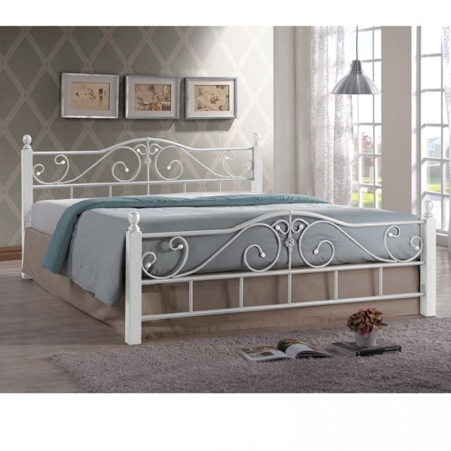 ADEL Κρεβάτι Διπλό, για Στρώμα 160x200cm, Μέταλλο Βαφή Άσπρο, Ξύλο Απόχρωση Άσπρο 165x211x92cm Woodwell Ε8206,1 Κρεβάτια