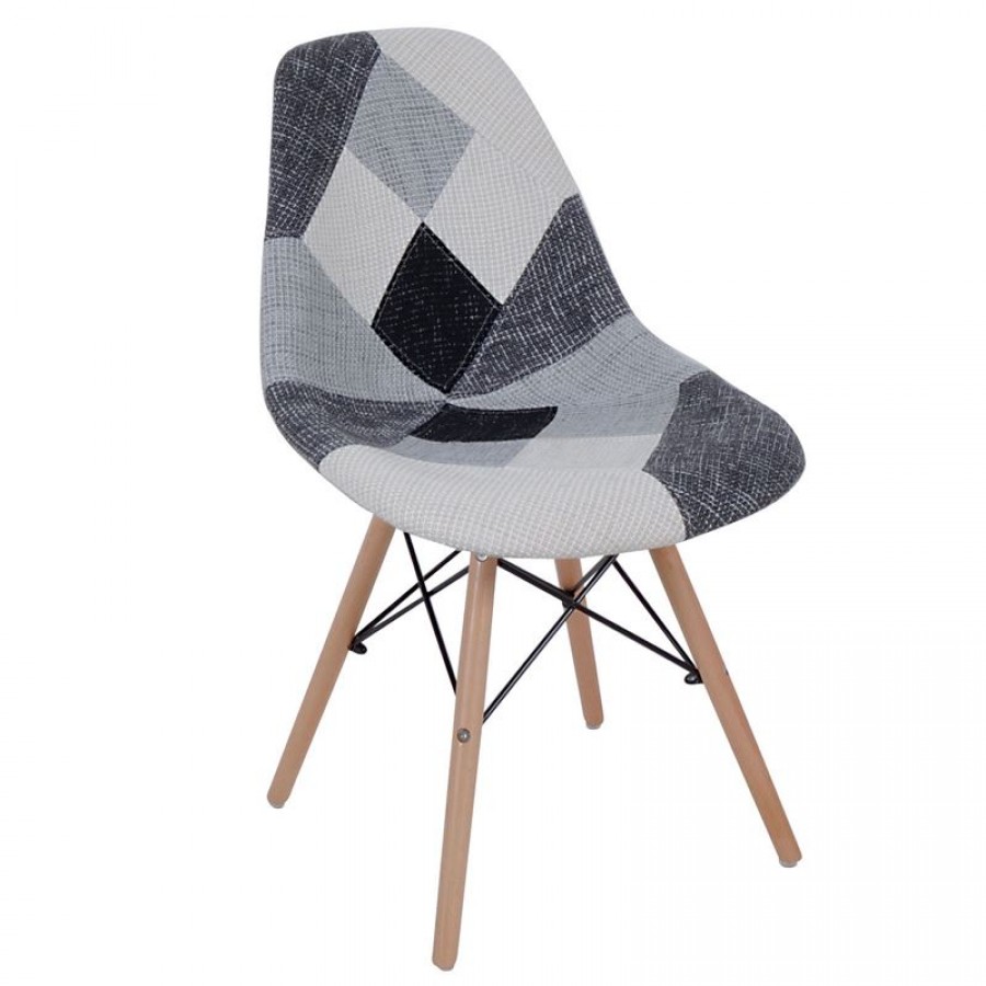 ART Wood Καρέκλα Ξύλο - PP Ύφασμα Patchwork Black & White 47x52x84cm Woodwell ΕΜ123,81 Καρέκλες