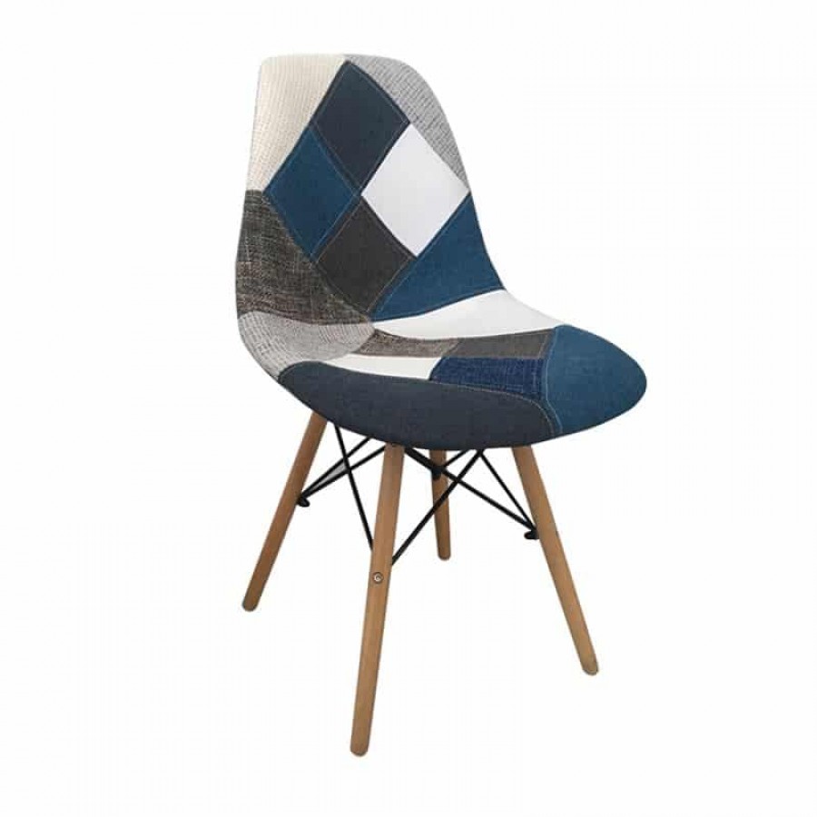 ART Wood Καρέκλα Ξύλο - PP Ύφασμα Patchwork Blue 47x52x84cm Woodwell ΕΜ123,83 Καρέκλες