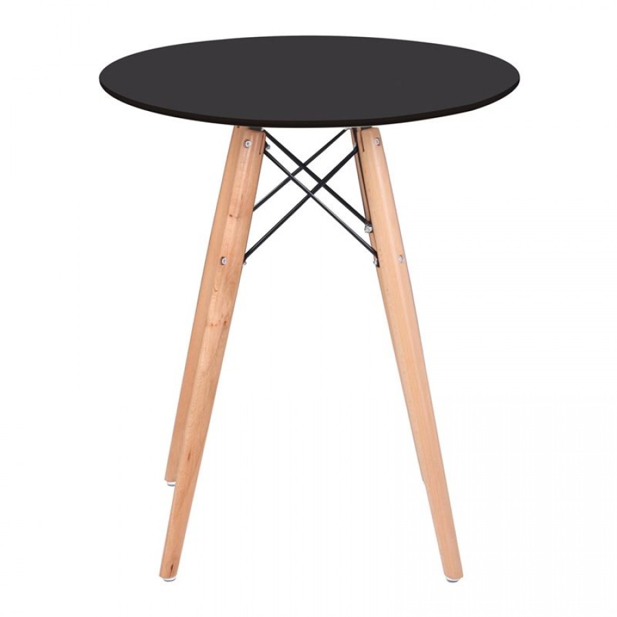 ART Wood Tραπέζι, Πόδια Οξιά Φυσικό, Επιφάνεια MDF Μαύρο Φ60cm H.70cm Woodwell Ε7082,2 Τραπέζια Τραπεζαρίας