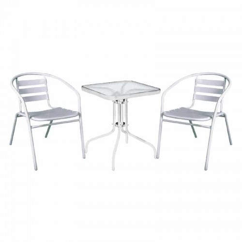 BALENO - FUNKY Set Βεράντας - Κήπου: Τραπέζι + 2 Πολυθρόνες Μέταλλο - Αλουμίνιο Άσπρο Table:70x70x70 Chair:54x60x73 Woodwell Ε242,10S