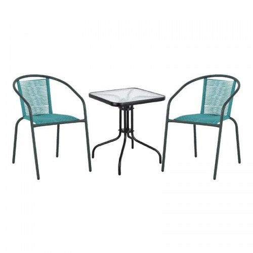 BALENO - FUNKY Set Βεράντας - Κήπου: Τραπέζι + 2 Πολυθρόνες PE Μπλε, Μέταλλο Μαύρο Table:70x70x70 Chair:53x65x76 Woodwell Ε242,8S