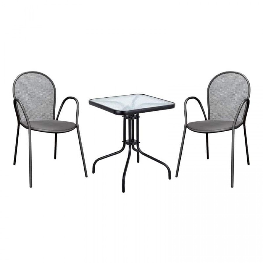 BALENO Set Κήπου - Βεράντας: Τραπέζι + 2 Πολυθρόνες ANTICO, Μέταλλο Βαφή Μαύρο Table:70x70x70 Chair:54x62x91 Woodwell Ε5161,S Set Καθιστικά - Τραπεζαρίες