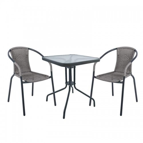 BALENO Set Κήπου - Βεράντας: Τραπέζι + 2 Πολυθρόνες Μέταλλο Γκρι - Wicker Mixed Grey Τραπ:60x60x70 - Πολ:53x58x77cm Woodwell Ε240,10