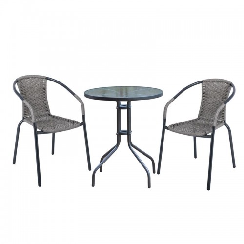 BALENO Set Κήπου - Βεράντας: Τραπέζι + 2 Πολυθρόνες Μέταλλο Γκρι - Wicker Mixed Grey Τραπ:Φ60x70cm - Πολ:53x58x77cm Woodwell Ε240,1