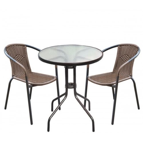BALENO Set Κήπου - Βεράντας: Τραπέζι + 2 Πολυθρόνες Μέταλλο Καφέ - Wicker Brown Table:Φ60x70 Chair:53x58x77cm Woodwell Ε240