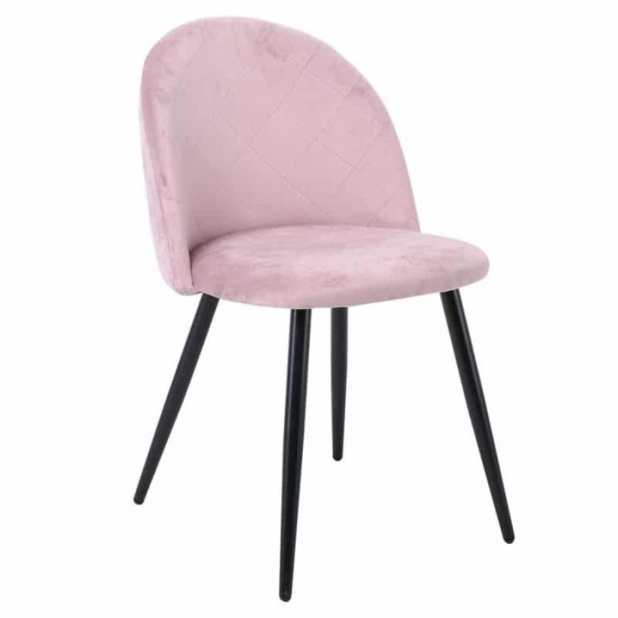 BELLA Καρέκλα Τραπεζαρίας, Μέταλλο Βαφή Μαύρο, Ύφασμα Velure Απόχρωση Dirty Pink 50x56x80cm Woodwell ΕΜ759,1 Καρέκλες