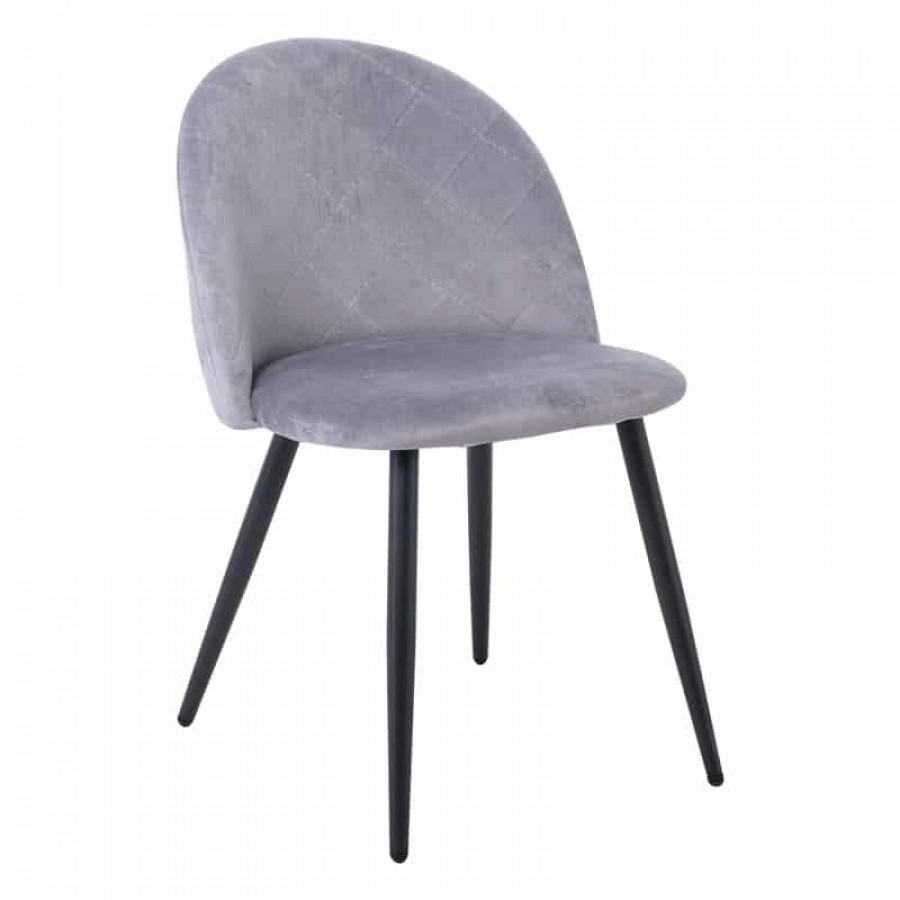 BELLA Καρέκλα Tραπεζαρίας, Μέταλλο Βαφή Μαύρο, Ύφασμα Velure Απόχρωση Γκρι 50x56x80cm Woodwell ΕΜ759,2 Καρέκλες