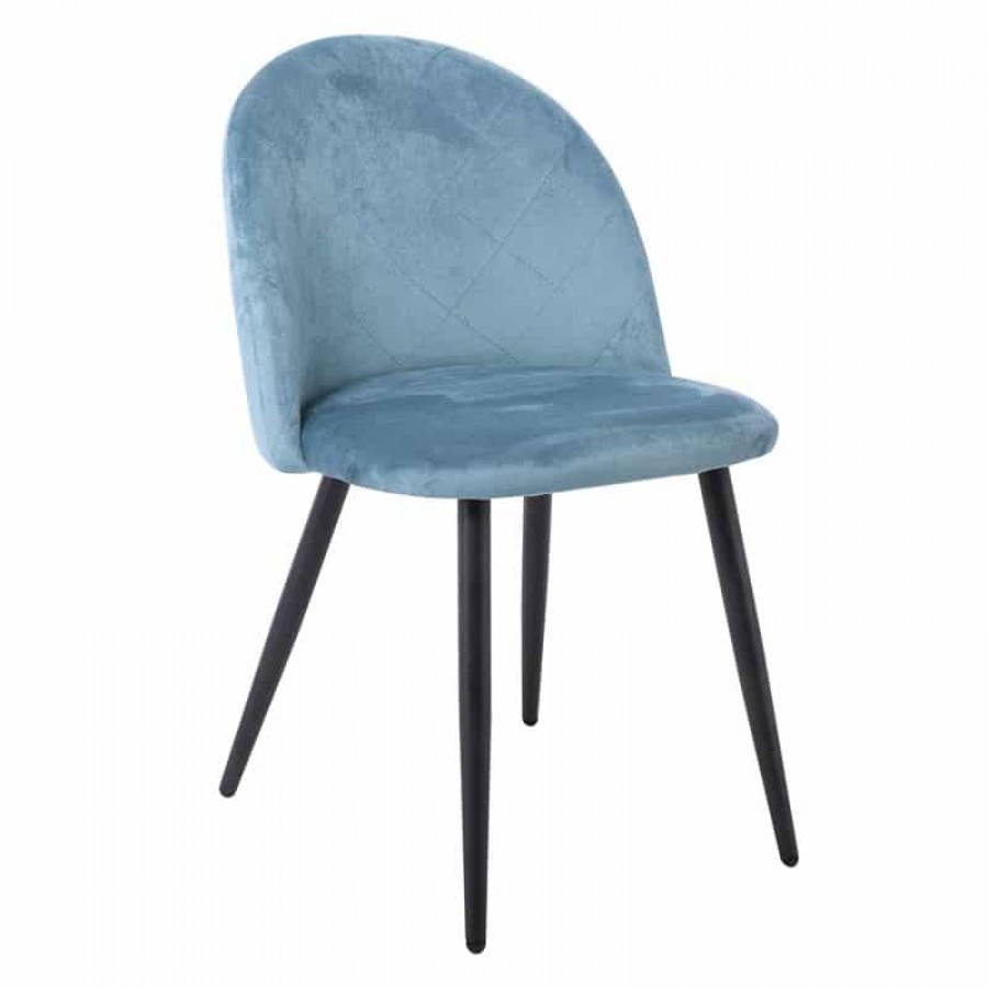 BELLA Καρέκλα Τραπεζαρίας, Μέταλλο Βαφή Μαύρο, Ύφασμα Velure Απόχρωση Petrol 50x56x80cm Woodwell ΕΜ759,3 Καρέκλες