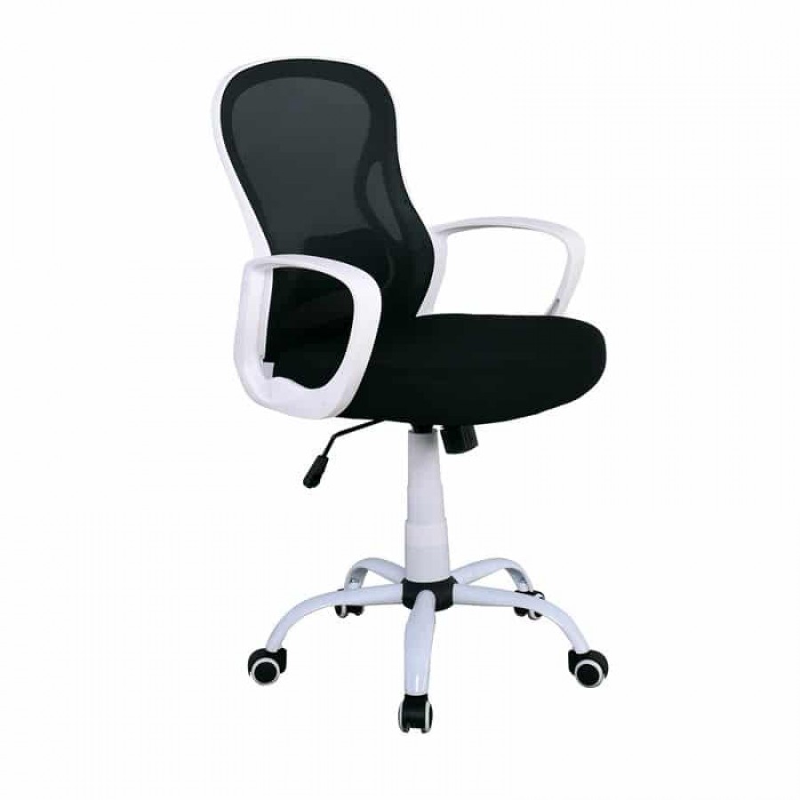 BF2011 Πολυθρόνα Γραφείου, Βάση Μέταλλο Βαφή Άσπρο, Mesh Μαύρο, PP Άσπρο 58x62x96/106cm Woodwell ΕΟ600,2 Καρέκλες Γραφείου
