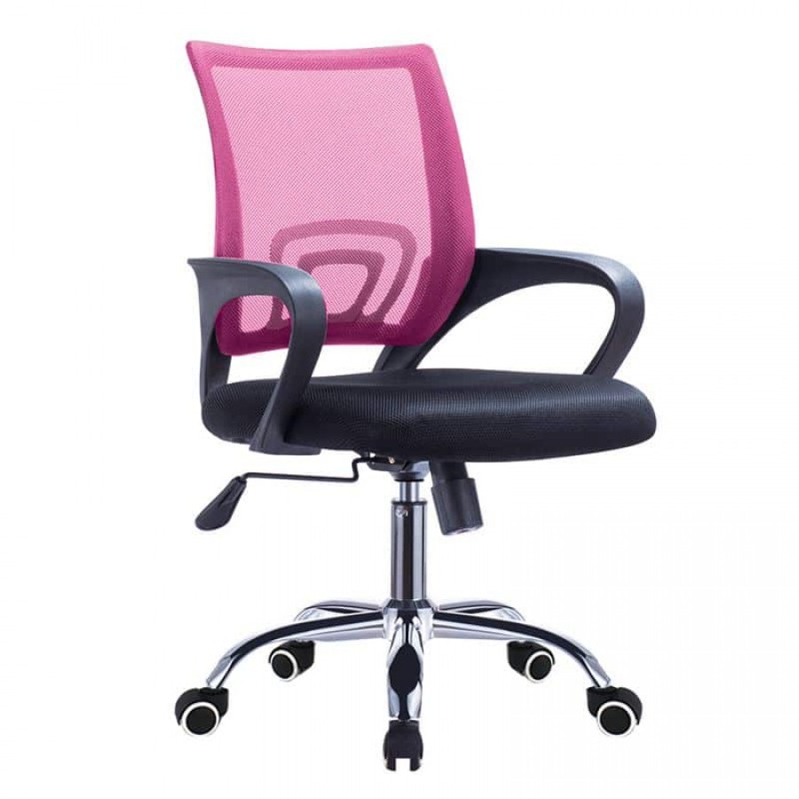 BF2101-F Πολυθρόνα Γραφείου με Ανάκλιση, Μέταλλο Χρώμιο Mesh Ροζ - Μαύρο 57x53x90/100cm Woodwell ΕΟ254,71F Καρέκλες Γραφείου