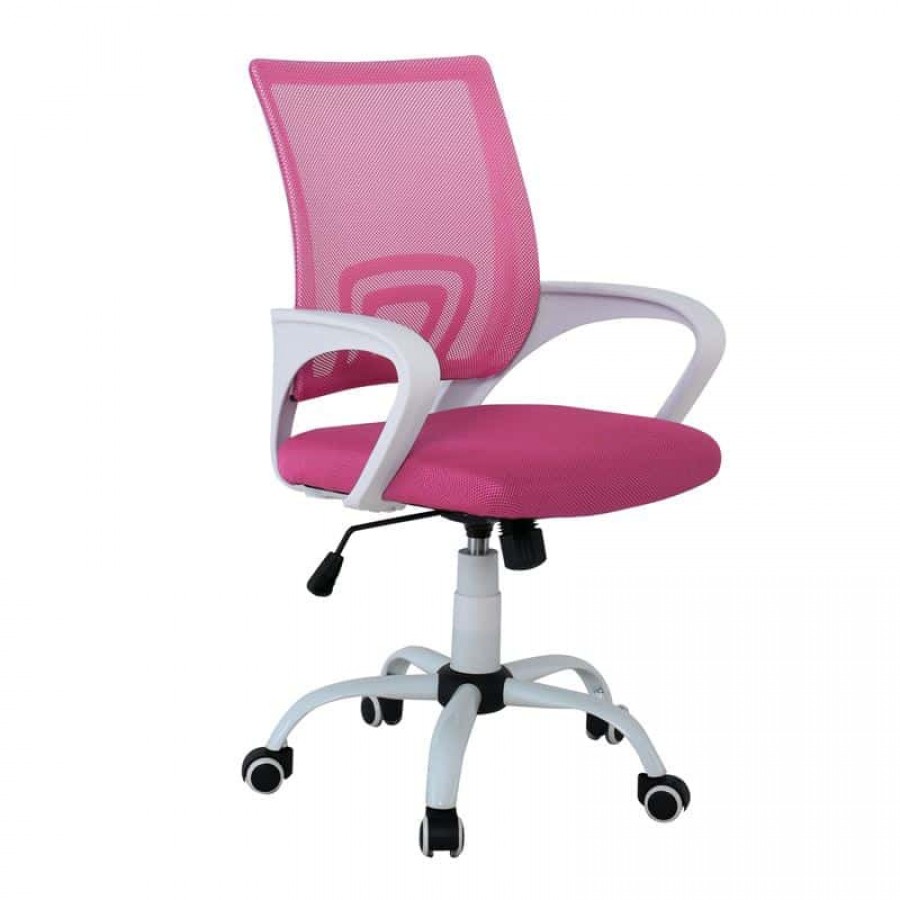 BF2101-S Πολυθρόνα Γραφείου με Ανάκλιση Άσπρο - Ροζ Mesh 57x53x86/96cm Woodwell ΕΟ254,7S Καρέκλες Γραφείου