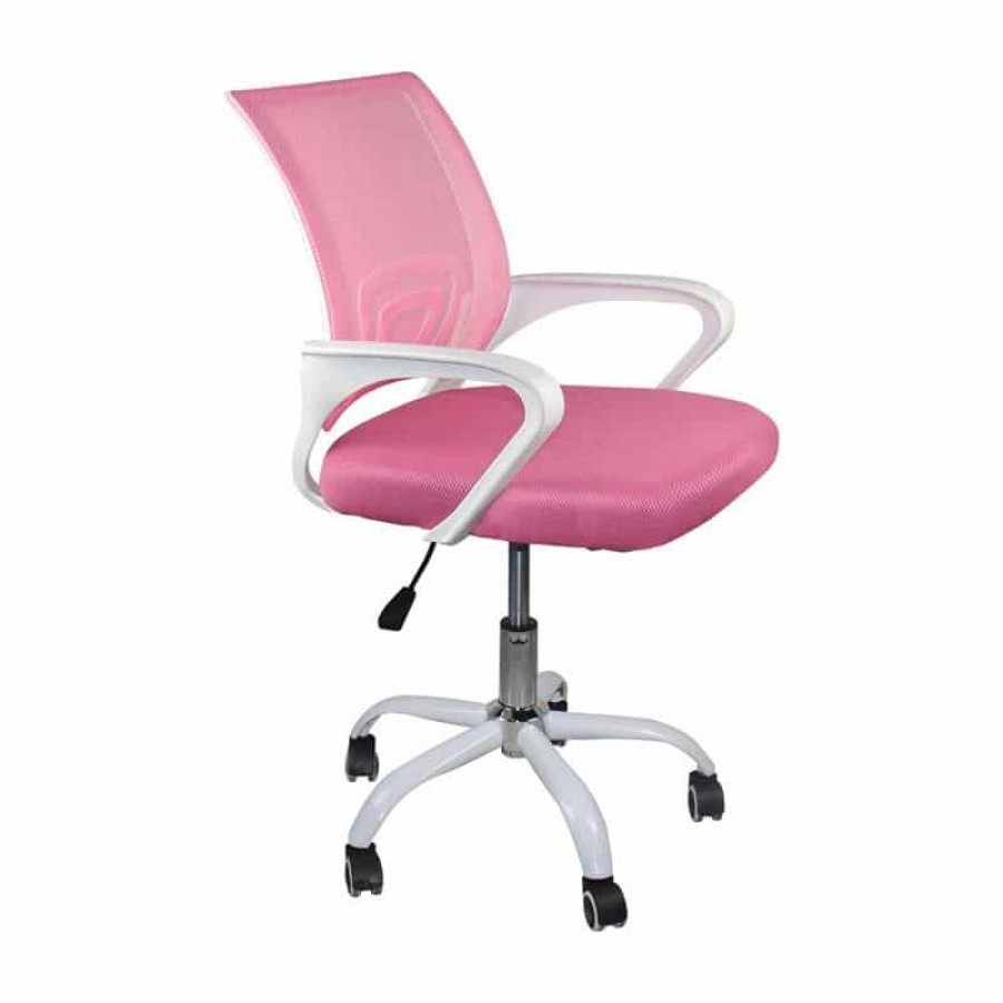 BF2101-SC Πολυθρόνα Γραφείου χωρίς Ανάκλιση Άσπρο - Mesh Ροζ 56x55x84/94cm Woodwell ΕΟ254,7SC Καρέκλες Γραφείου