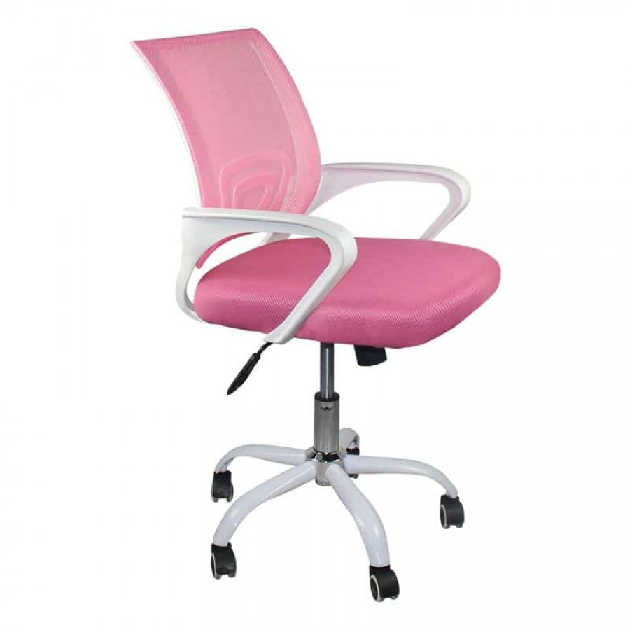 BF2101-SW Πολυθρόνα Γραφείου με Ανάκλιση Άσπρο - Mesh Ροζ 57x53x90/100cm Woodwell ΕΟ254,7SW Καρέκλες Γραφείου