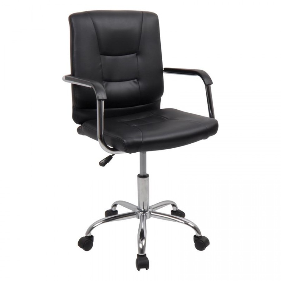 BF3400 Πολυθρόνα Γραφείου Μέταλλο Βάση Χρώμιο, PVC Μαύρο 53x54x87/97cm Woodwell ΕΟ250 Καρέκλες Γραφείου