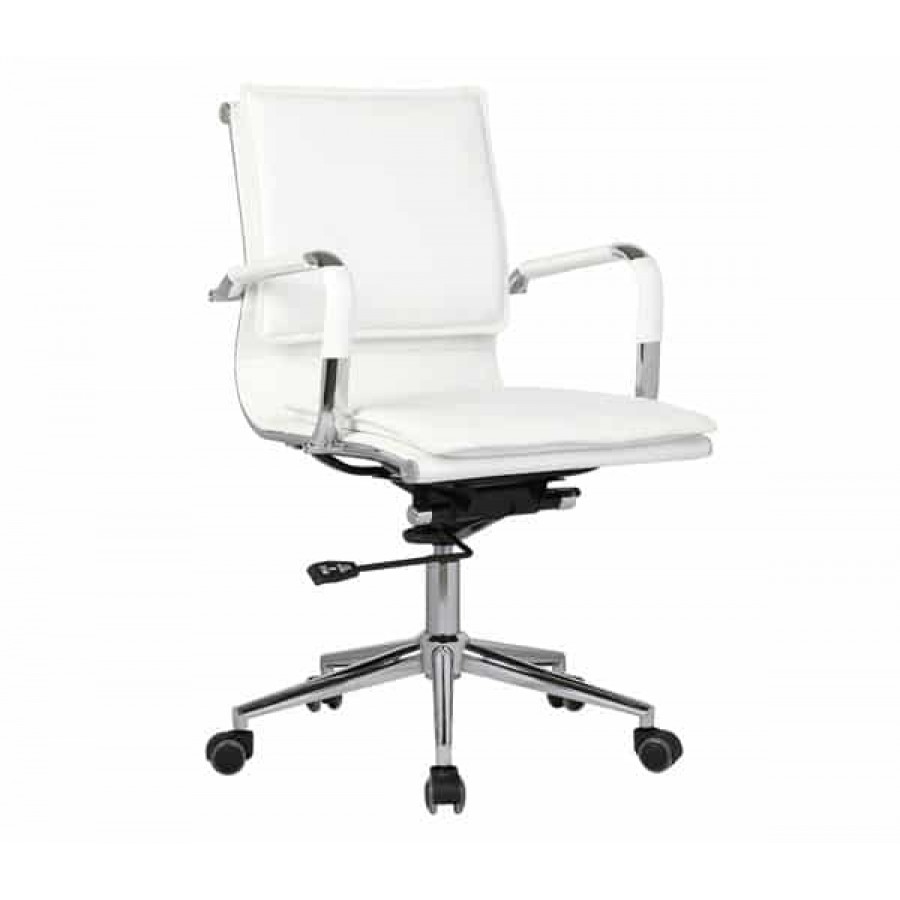 BF3601 Πολυθρόνα Γραφείου Μέταλλο Βάση Χρώμιο - PU Άσπρο 55x63x95/105cm Woodwell ΕΟ243,1 Καρέκλες Γραφείου
