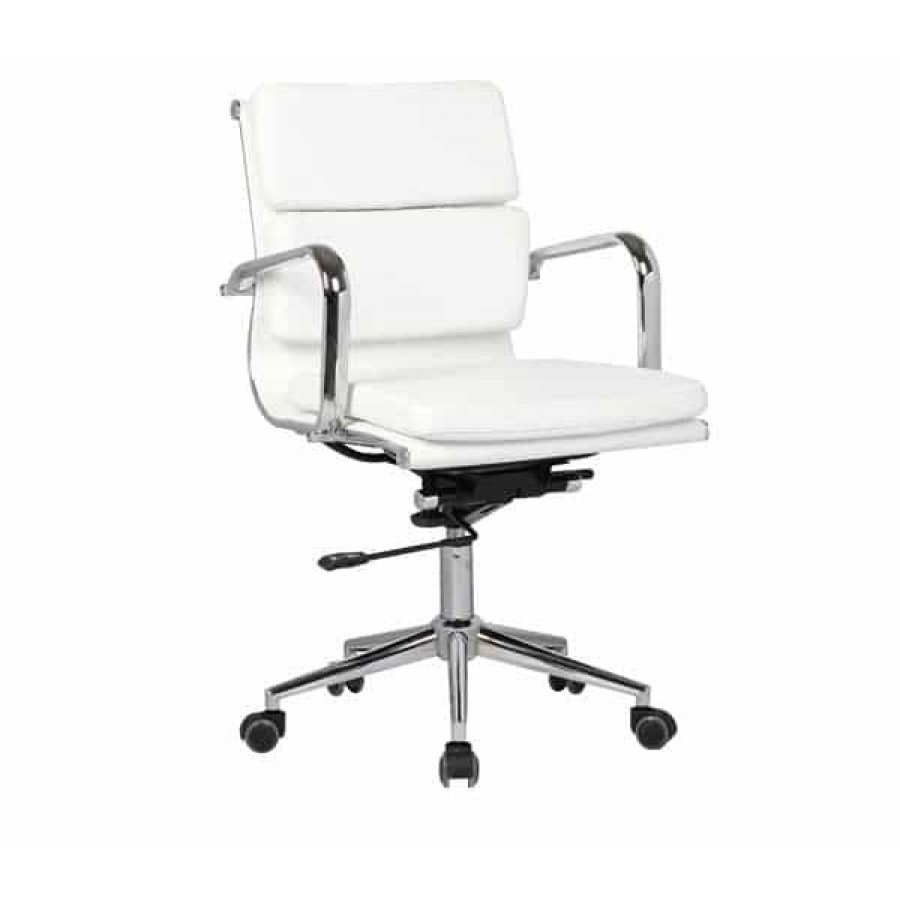 BF4801 Πολυθρόνα Γραφείου Μέταλλο Χρώμιο, PU Άσπρο 55x63x95/105cm Woodwell ΕΟ230,1 Καρέκλες Γραφείου