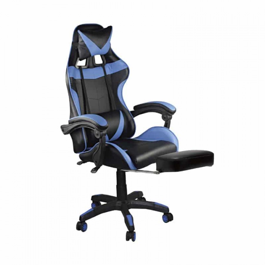 BF7860 Gaming Relax Πολυθρόνα Γραφείου με Υποπόδιο, Pu Μαύρο - Μπλε 63x70x117/127cm Woodwell ΕΟ581,2 Πολυθρόνες Gaming