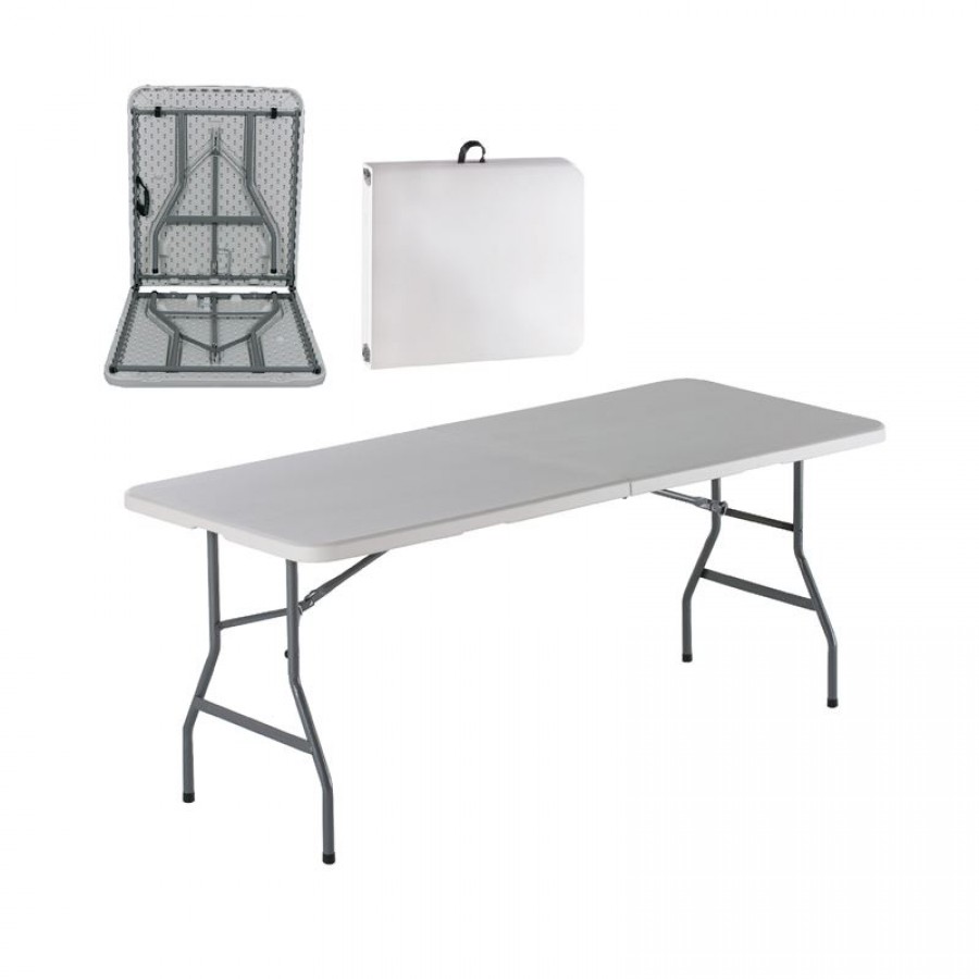BLOW Τραπέζι Συνεδρίου - Catering Πτυσσόμενο (Βαλίτσα), Μέταλλο Βαφή Γκρι, HDPE Άσπρο 180x74x74cm Woodwell ΕΟ179 Τραπέζια