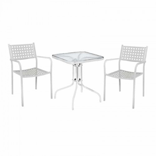 BALENO Set Κήπου - Βεράντας: Τραπέζι + 2 Πολυθρόνες CAPRICE, Μέταλλο Βαφή Άσπρο Table:70x70x70 Chair:54x51x84 Woodwell Ε5172,1S