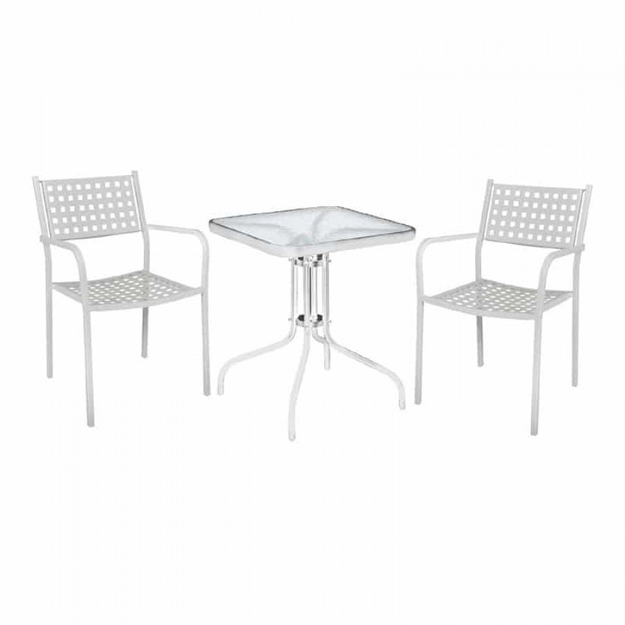 BALENO Set Κήπου - Βεράντας: Τραπέζι + 2 Πολυθρόνες CAPRICE, Μέταλλο Βαφή Άσπρο Table:70x70x70 Chair:54x51x84 Woodwell Ε5172,1S Set Καθιστικά - Τραπεζαρίες