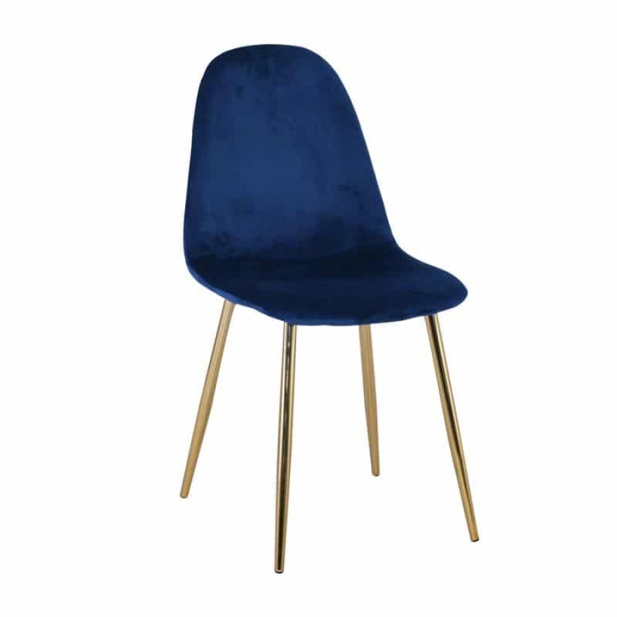CELINA Καρέκλα Χρώμιο Χρυσό, Velure Μπλε 45x54x85cm Woodwell ΕΜ907,5GV Καρέκλες