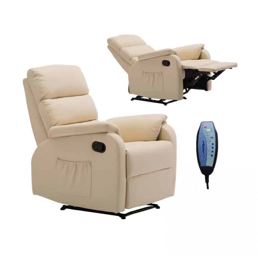 COMFORT Massage Πολυθρόνα Relax, Σαλονιού - Καθιστικού, PU Μπεζ 74x90x98cm Woodwell Ε9733,1 Πολυθρόνες Relax