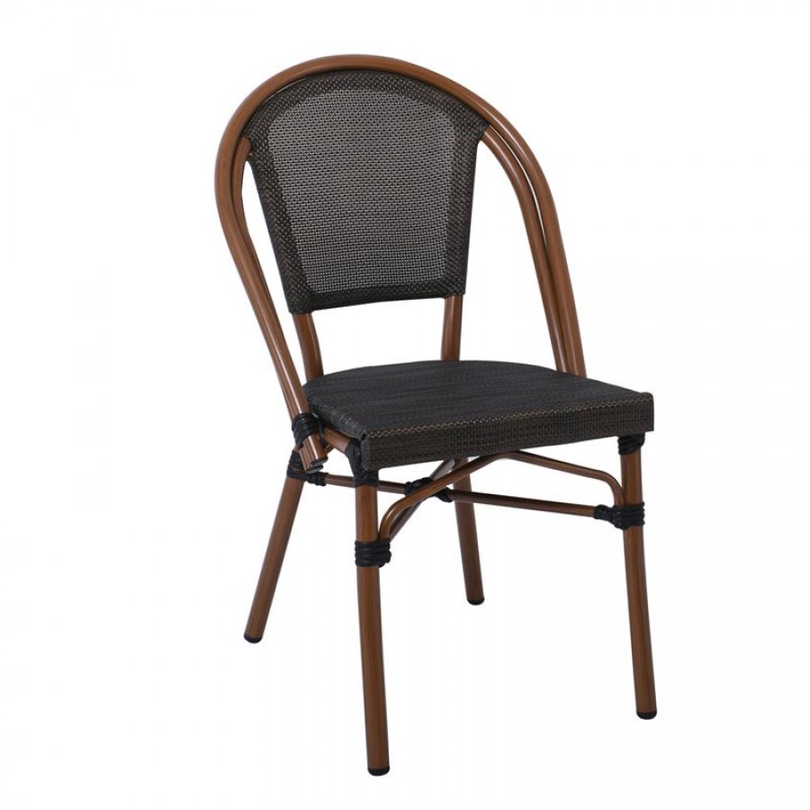 COSTA Καρέκλα Dining Αλουμινίου, Απόχρωση Καρυδί Textilene Μαύρο 50x55x85cm Woodwell Ε288 Καρεκλες- Πολυθρόνες Κήπου