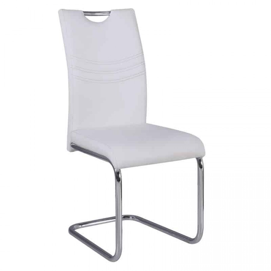 CROFT Καρέκλα Τραπεζαρίας Κουζίνας, Μέταλλο Χρώμιο, PU Άσπρο 43x58x97cm Woodwell ΕΜ914,1 Καρέκλες