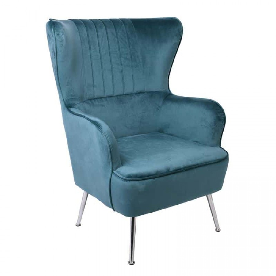 CROMA Πολυθρόνα - Μπερζέρα Σαλονιού - Καθιστικού, Ύφασμα Μπλε Velure 76x80x104cm Woodwell Ε7138,1 Πολυθρόνες
