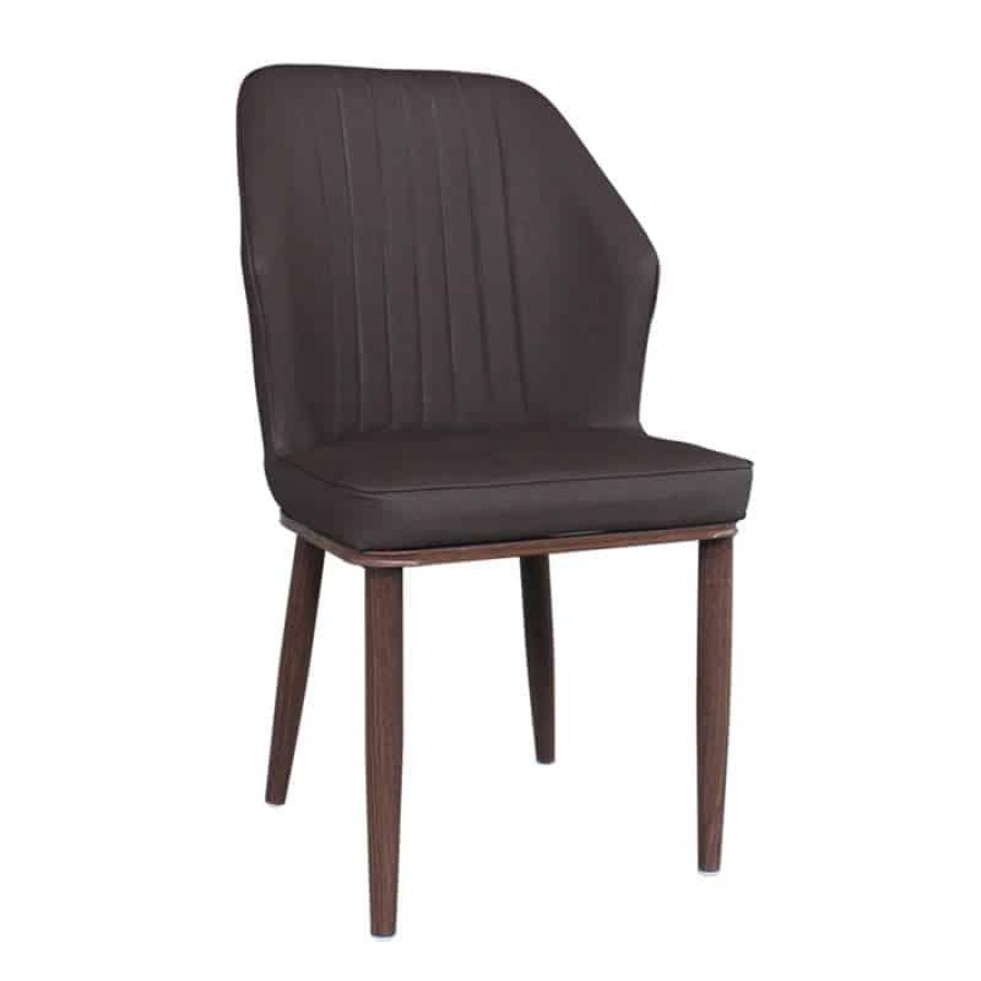 DELUX Καρέκλα Μέταλλο Βαφή Καρυδί, Linen PU Σκούρο Καφέ 49x51x89cm Woodwell ΕΜ156,3 Καρέκλες