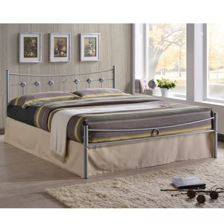 DUGAN Κρεβάτι Διπλό, για Στρώμα 140x190cm, Μέταλλο Βαφή Silver 145x195x83cm Woodwell Ε8084,1 Κρεβάτια