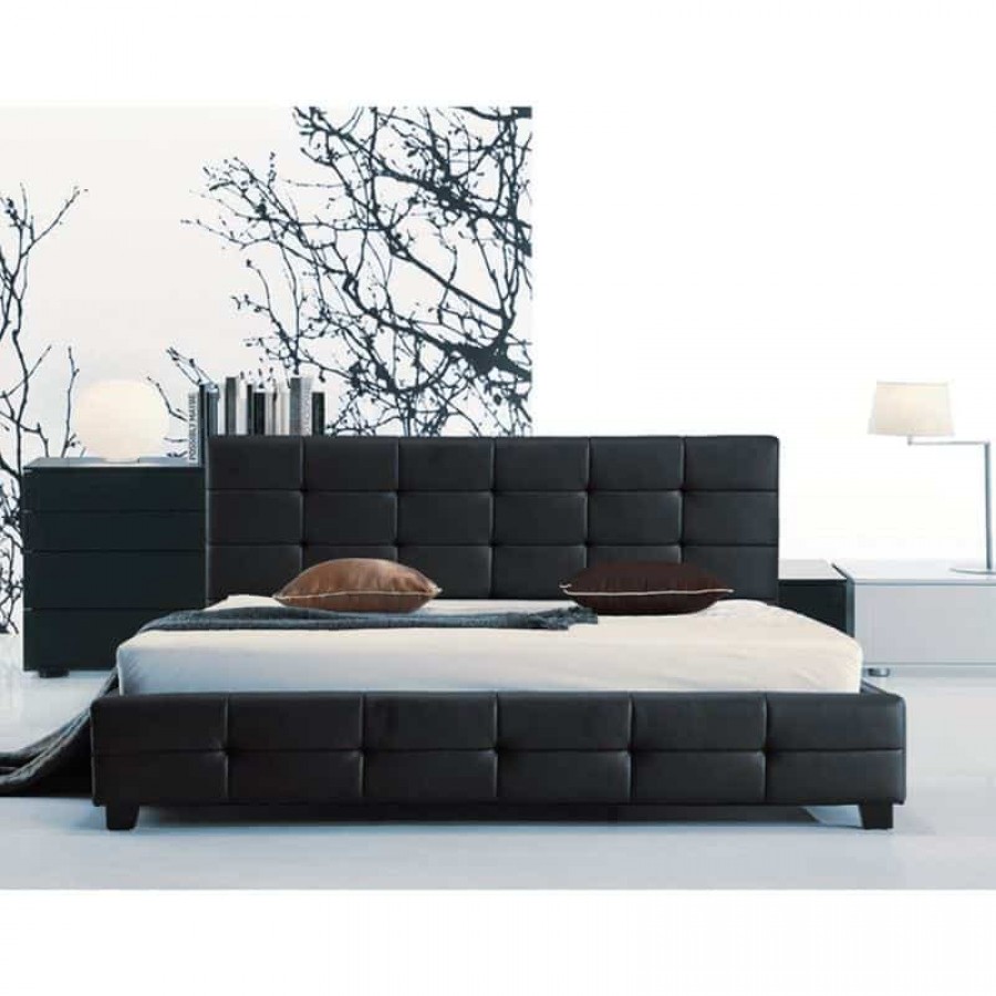 FIDEL Κρεβάτι Διπλό, για Στρώμα 150x200cm, PU Μαύρο 158x215x107cm Woodwell Ε8087 Κρεβάτια