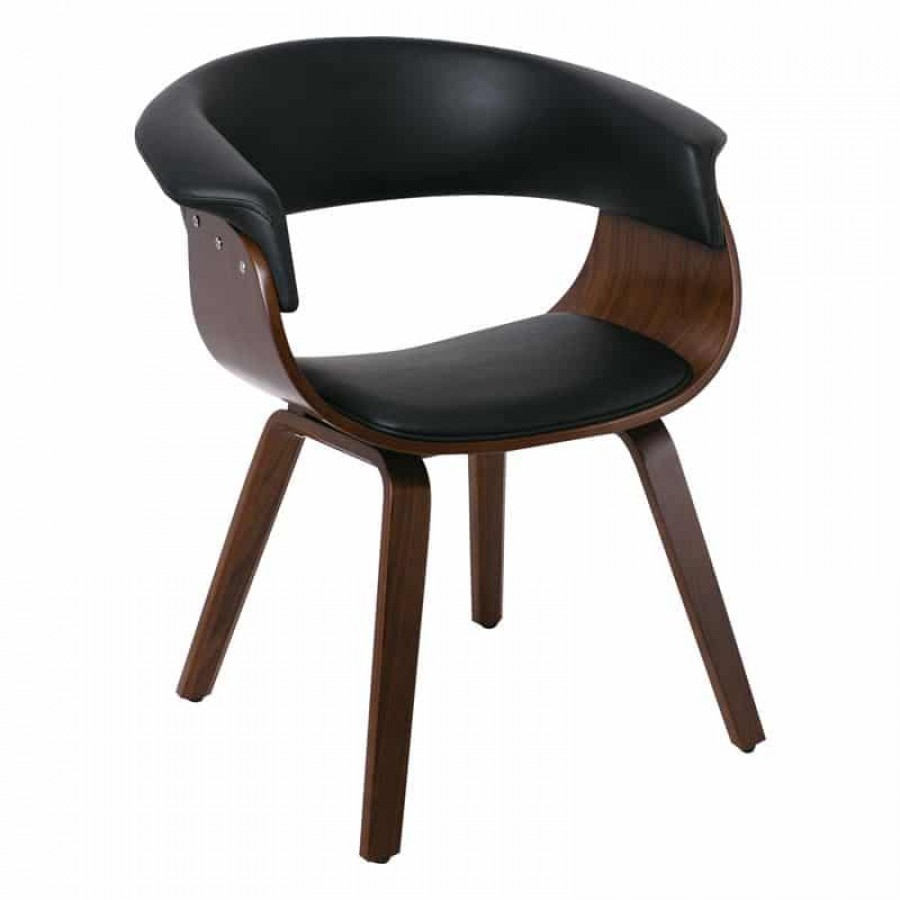 HERMAN Πολυθρόνα Καρυδί - Pu Μαύρο 68x56x77cm Woodwell Ε7514,1 Καρέκλες