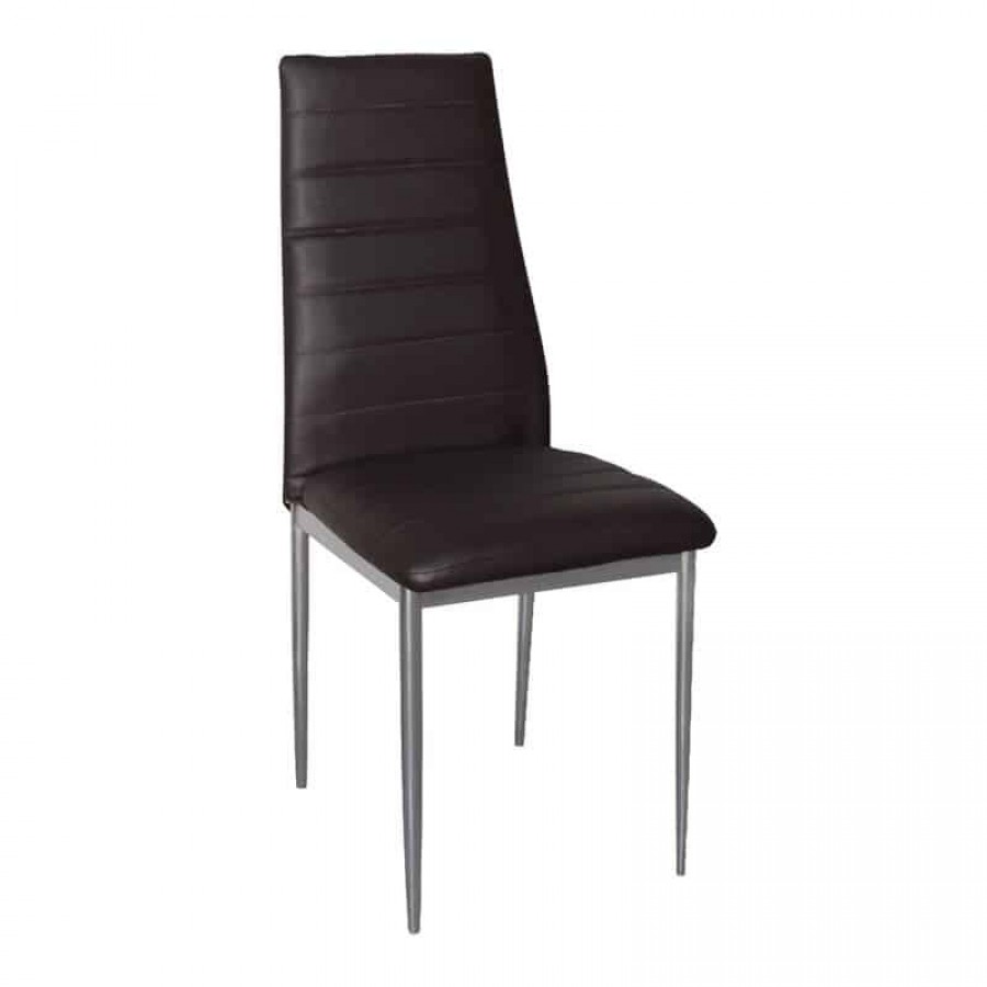 Καρέκλα Τραπεζαρίας Κουζίνας, Μέταλλο Βαφή Γκρι Pvc Σκούρο Καφέ ( Συσκ.4 ) 40x50x95cm Woodwell ΕΜ966,54 Καρέκλες