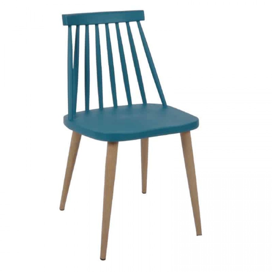 LAVIDA Καρέκλα Τραπεζαρίας Κουζίνας, Μέταλλο Βαφή Φυσικό PP Μπλε 43x48x77cm Woodwell ΕΜ139,5 Καρέκλες