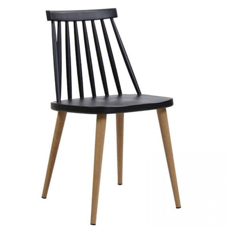 LAVIDA Καρέκλα Τραπεζαρίας Κουζίνας, Μέταλλο Βαφή Φυσικό PP Μαύρο 43x48x77cm Woodwell ΕΜ139,2 Καρέκλες