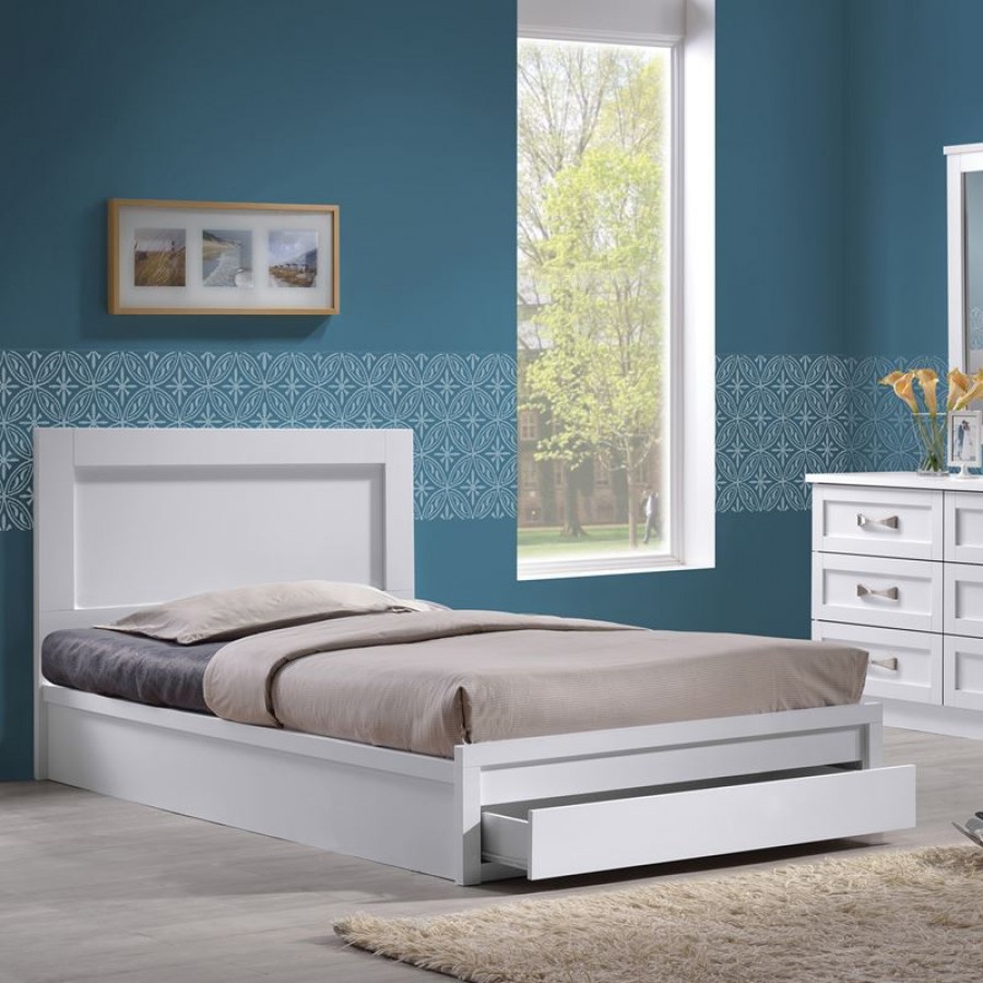 LIFE Κρεβάτι Ημίδιπλο με Συρτάρι, για Στρώμα 110x200cm, Απόχρωση Άσπρο 118x207x93cm Woodwell ΕΜ3632,1 Κρεβάτια