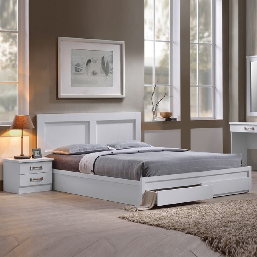 LIFE Κρεβάτι Διπλό, 2 Συρτάρια, για Στρώμα 140x190 cm, Απόχρωση Άσπρο 149x196x93cm Woodwell ΕΜ3636,1 Κρεβάτια