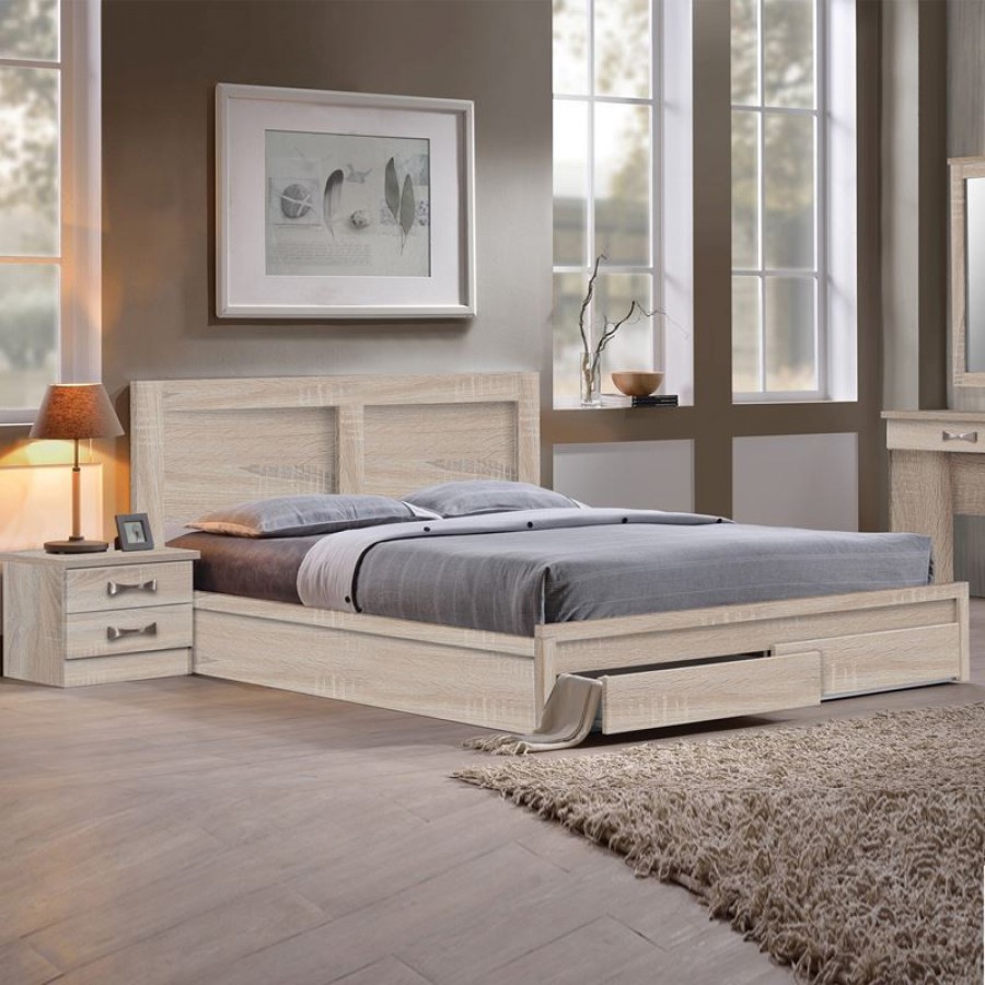 LIFE Κρεβάτι Διπλό, 2 Συρτάρια, για Στρώμα 140x190 cm, Απόχρωση Sonoma 149x196x93cm Woodwell ΕΜ3636,2 Κρεβάτια