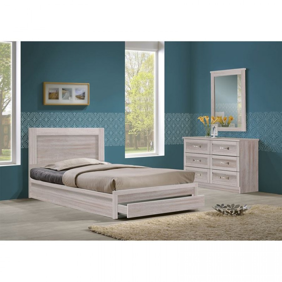LIFE Κρεβάτι Μονό με Συρτάρι, για Στρώμα 90x200cm, Απόχρωση White Wash 99x207x93cm Woodwell ΕΜ3633,5 Κρεβάτια