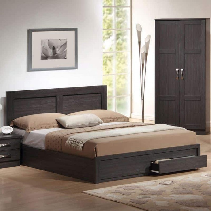 LIFE Κρεβάτι Διπλό, 2 Συρτάρια, για Στρώμα 150x200 cm, Απόχρωση Zebrano 158x207x93cm Woodwell ΕΜ3634 Κρεβάτια