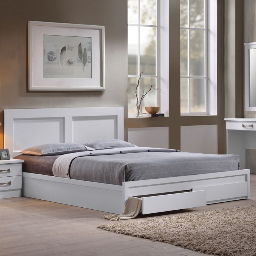 LIFE Κρεβάτι Διπλό, 2 Συρτάρια, Στρώμα 160x200cm, Απόχρωση Άσπρο 168x207x93cm Woodwell ΕΜ363,1 Κρεβάτια