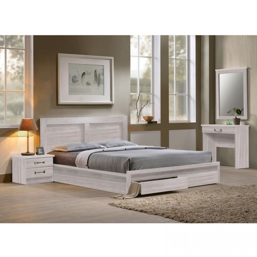 LIFE Κρεβάτι Διπλό, 2 Συρτάρια, για Στρώμα 160x200cm, Απόχρωση White Wash 168x207x93cm Woodwell ΕΜ363,5 Κρεβάτια