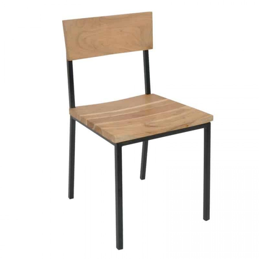 LIZARD Καρέκλα Tραπεζαρίας Μέταλλο Βαφή Μαύρο, Ξύλο Ακακία Φυσικό 44x46x85cm Woodwell ΕΑ7027 Καρέκλες