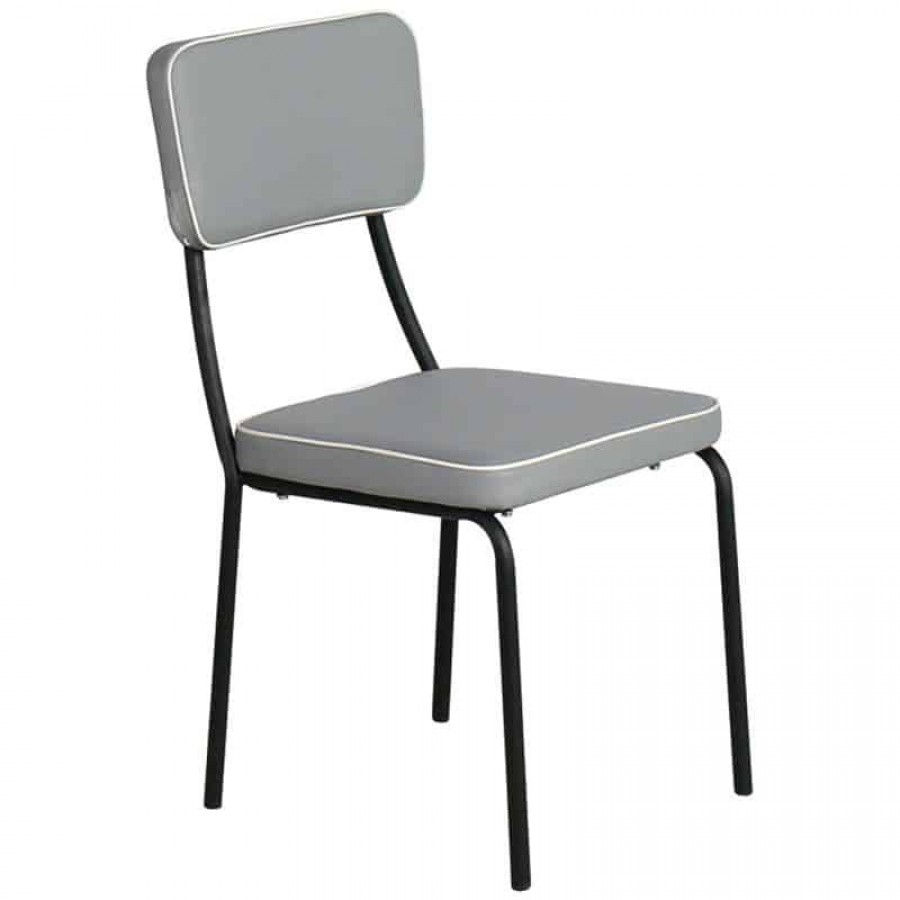 MARLEY Καρέκλα Τραπεζαρίας Μέταλλο Βαφή Μαύρο, Pu Ανοιχτό Γκρι 43x53x89cm Woodwell ΕΜ763,2 Καρέκλες